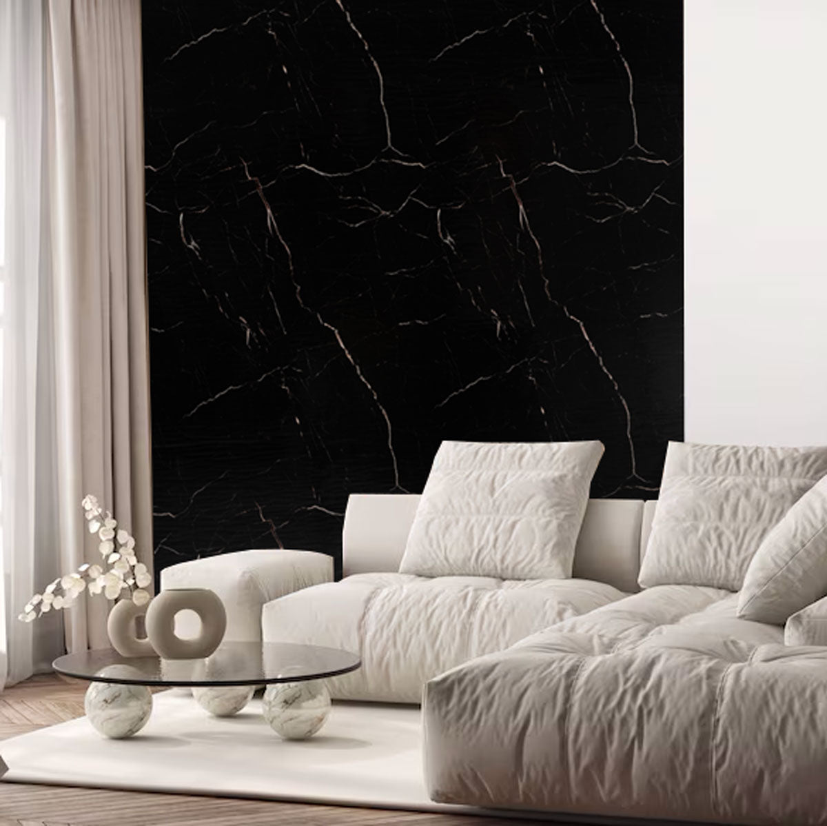 Nero Tunisi - Rotolo Adesivo da Parete Marmorizzato - 120x300 cm colore Nero e Beije 11697-4