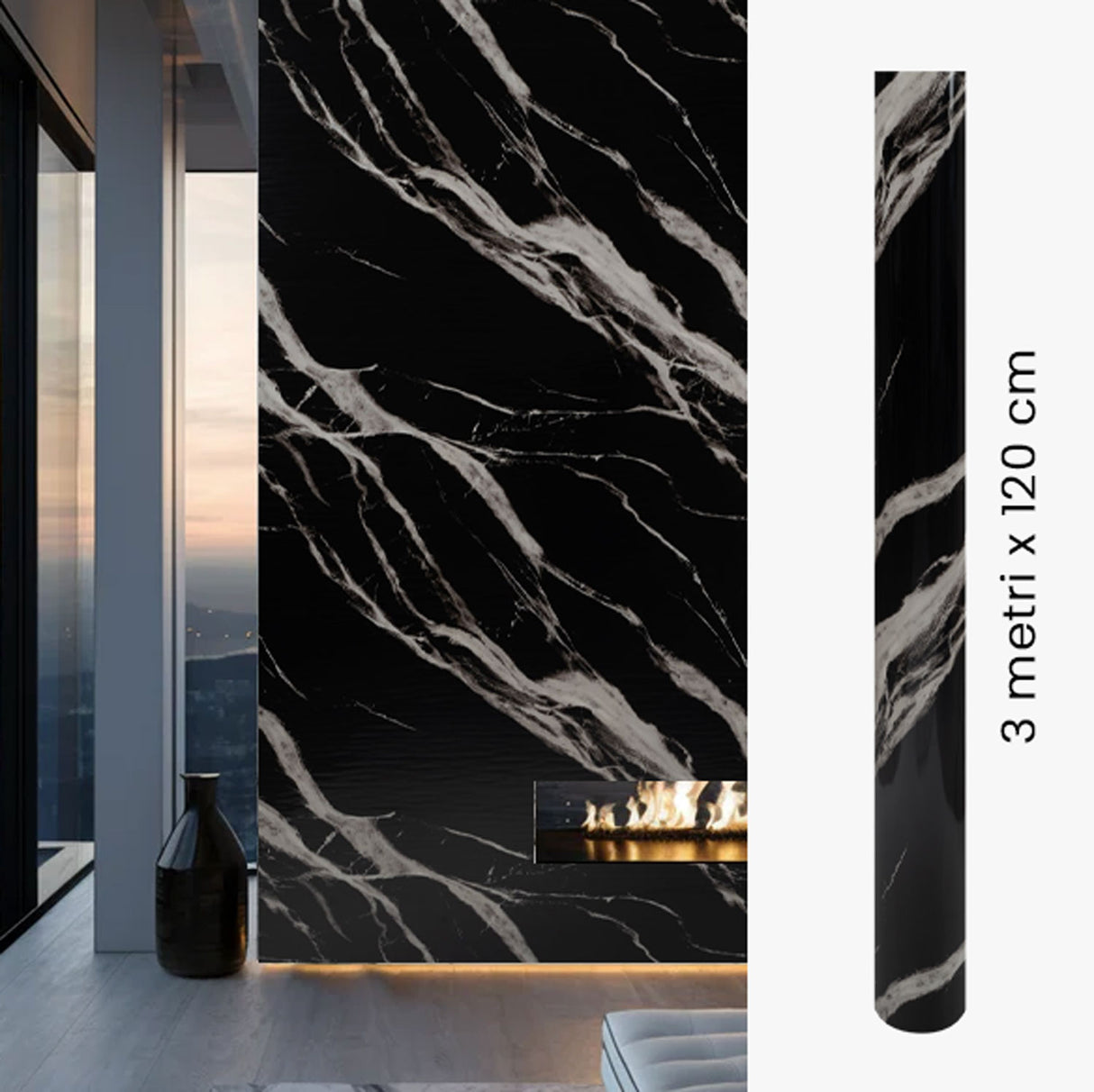 Nero Marquinia - Rotolo Adesivo da Parete Marmorizzato - 120x300 cm colore Nero e Bianco 11697-24