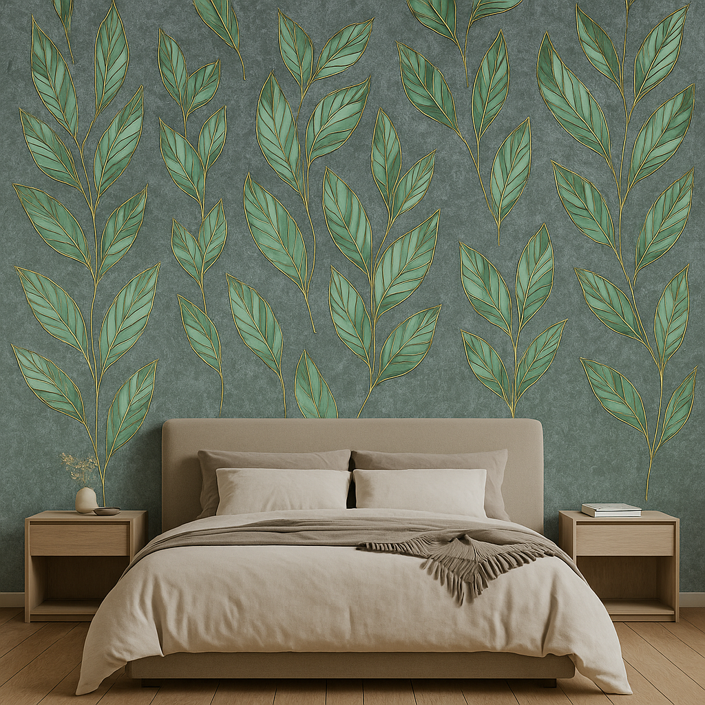 Rotolo Adesivo da Parete a Foglie Verde e Oro  - 300x120 cm cod : 10002