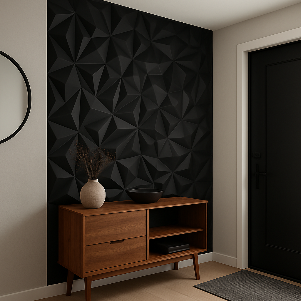 Obsidian 3D – Pannello Decorativo Nero Geometrico 50x50 cm