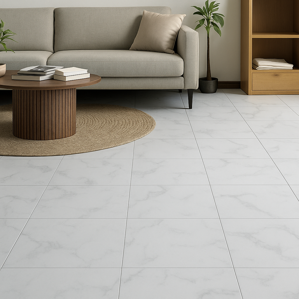 Pavimento in PVC autoadesivo Marmo Bianco con venature Grigie