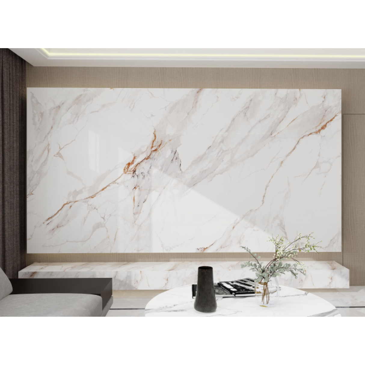 Calacatta Elegance - Rotolo Adesivo da Parete Marmorizzato - 300x120 cm - Colore Bianco con venature BS67653