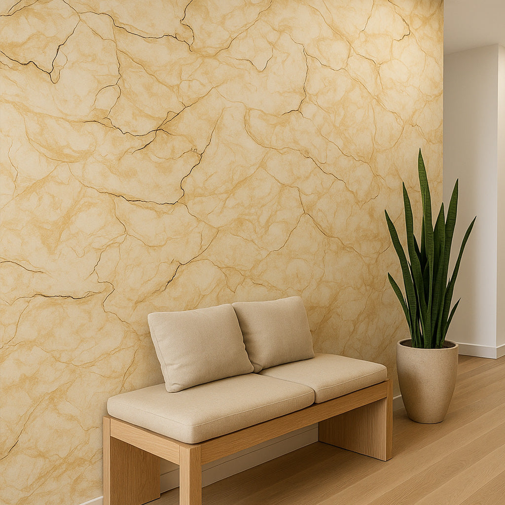 Blossom Rotolo Adesivo da Parete Marmorizzato - 300 x 120 Colore Beije e Oro