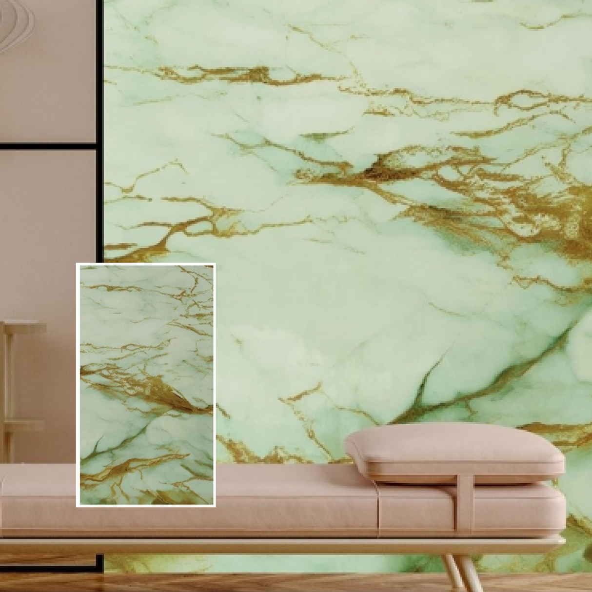 Aurora Verde Rotolo Adesivo da Parete Marmorizzato - 300x120 cm - Colore Verde e Oro 276