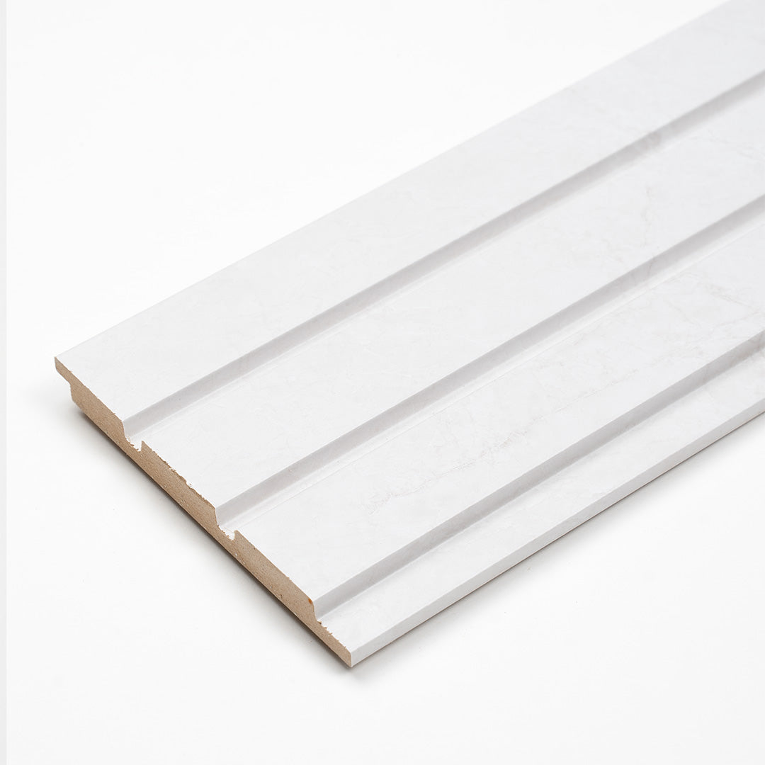 Mykonos Doga da Parete MDF 12x290 - Colore Bianco con Venature Marmo