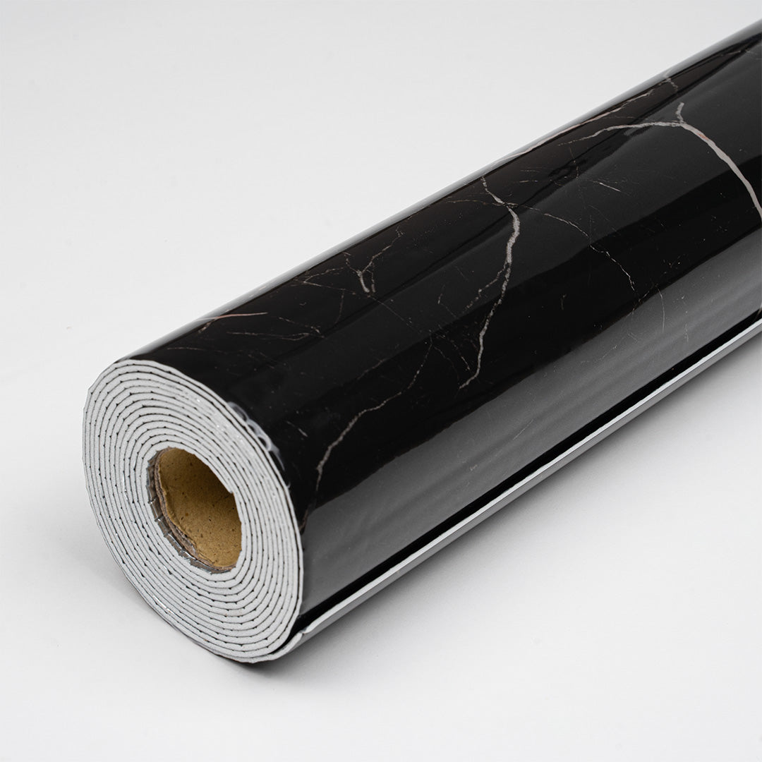 Nero Tunisi - Rotolo Adesivo da Parete Marmorizzato - 120x300 cm colore Nero e Beije 11697-4