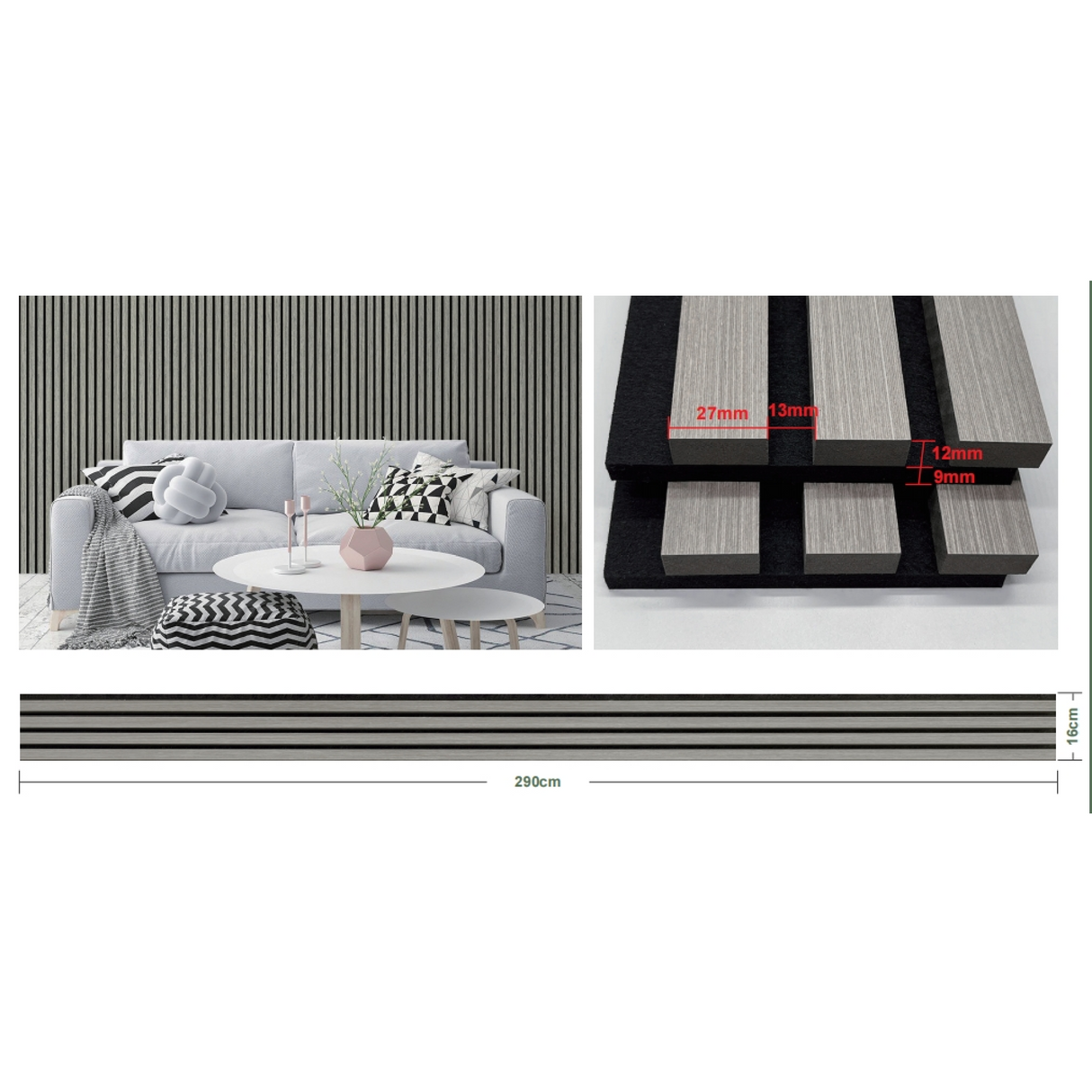 Doga in legno Grigio Fonoassorbente 16 cm x 290 cm