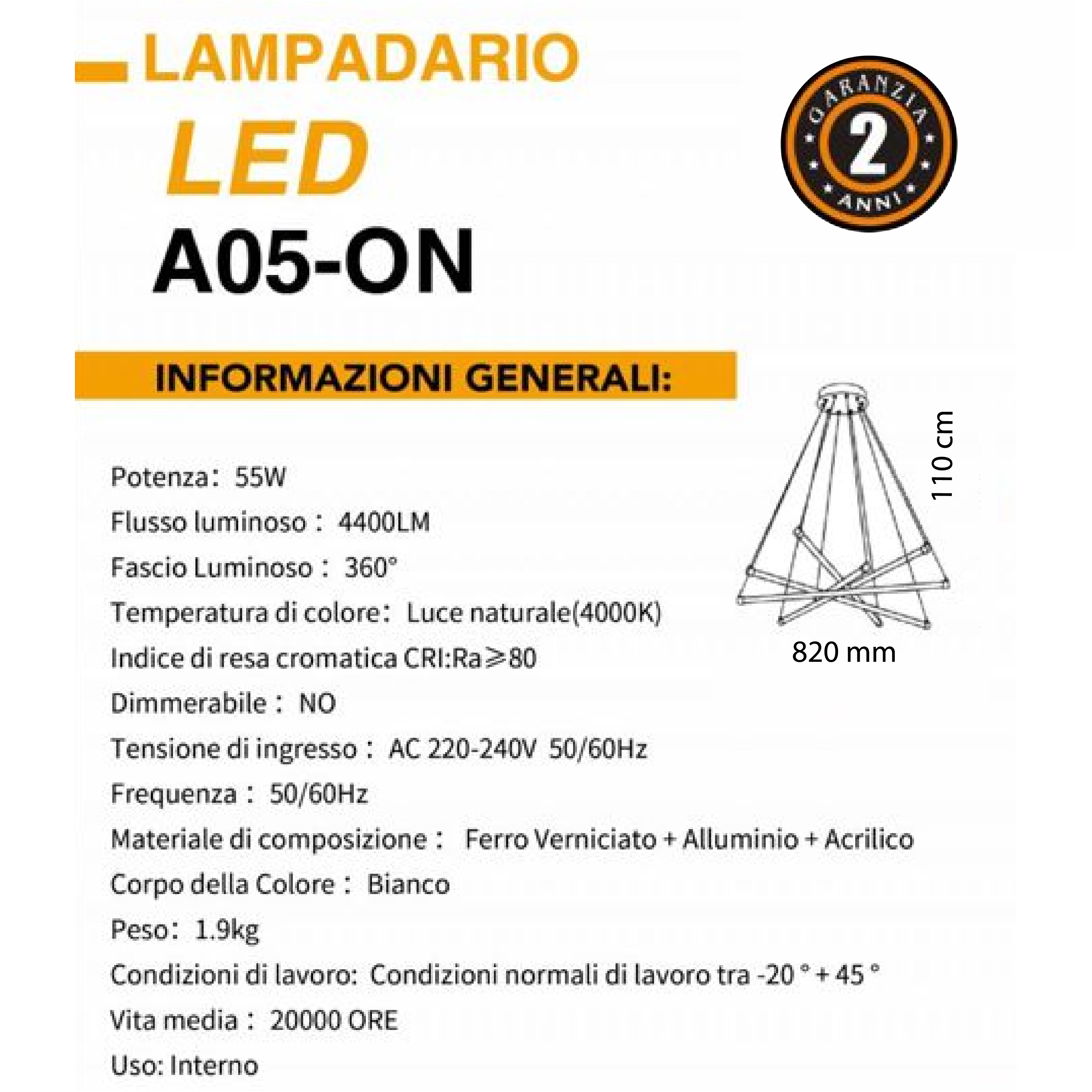 Lampadario LED A05-ON - Illuminazione Moderna ed Elegante