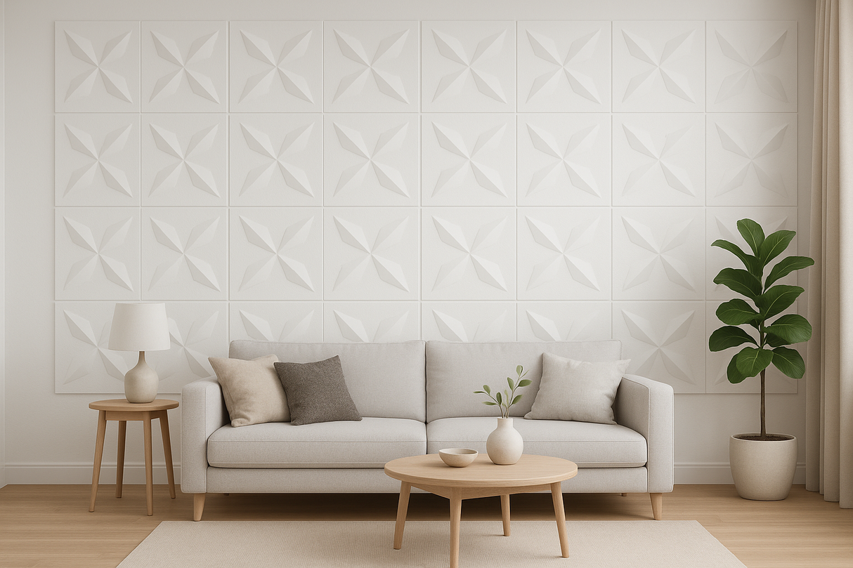 Bloom 3D – Pannello Decorativo Bianco Effetto Fiore Geometrico 50x50 cm