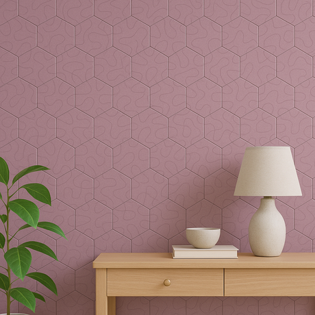 Velurya Hex – Pannello Esagonale Malva con Texture Incisa