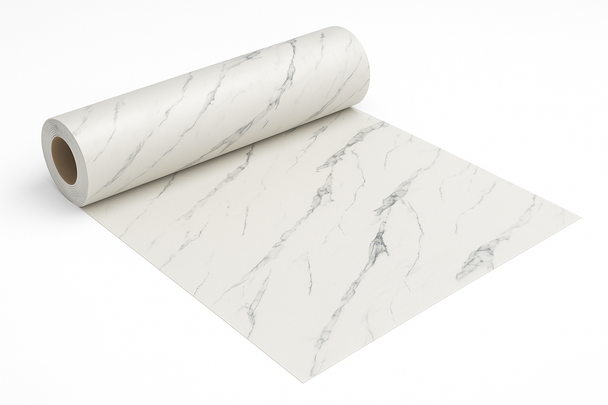 Rotolo Adesivo Effetto Marmo Bianco Lucido – 300x120 cm