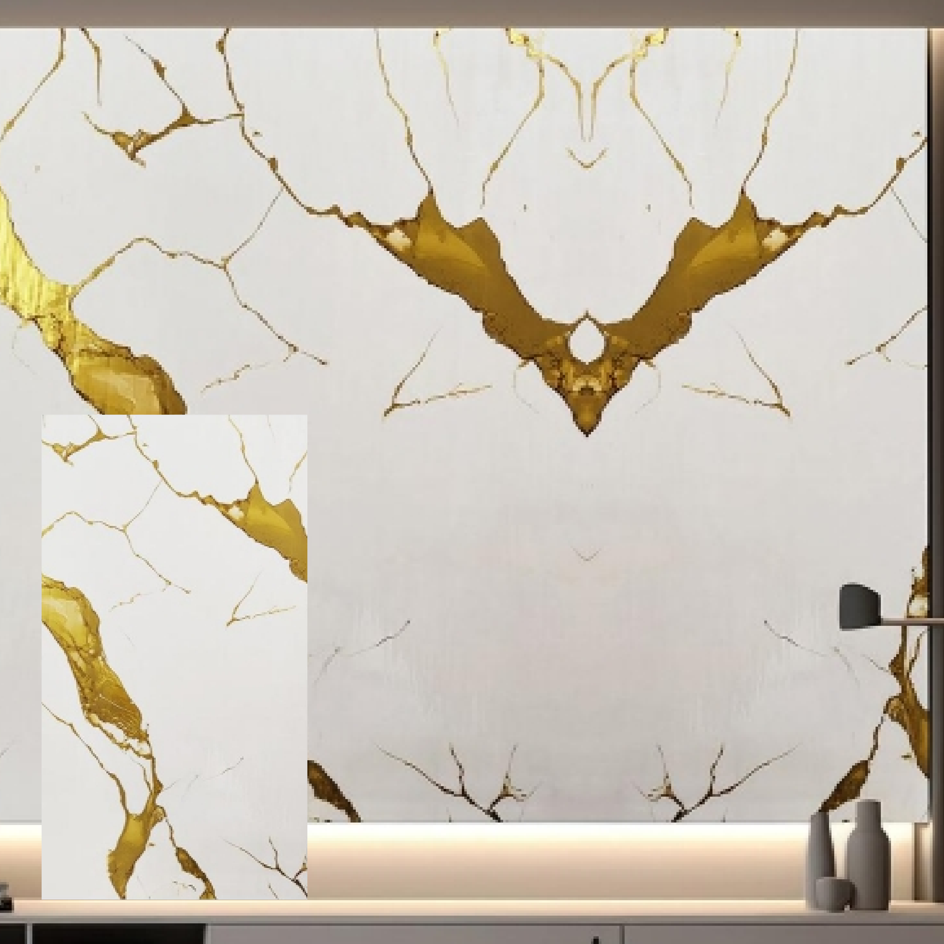 Golden Mirage Rotolo Adesivo da Parete Marmorizzato - 300x120 cm - Colore Bianco e oro COD 282
