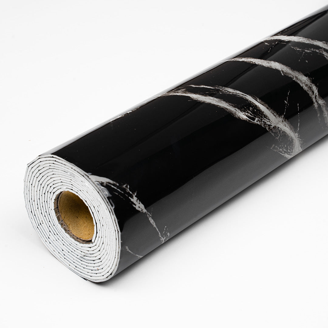 Nero Marquinia - Rotolo Adesivo da Parete Marmorizzato - 120x300 cm colore Nero e Bianco 11697-24