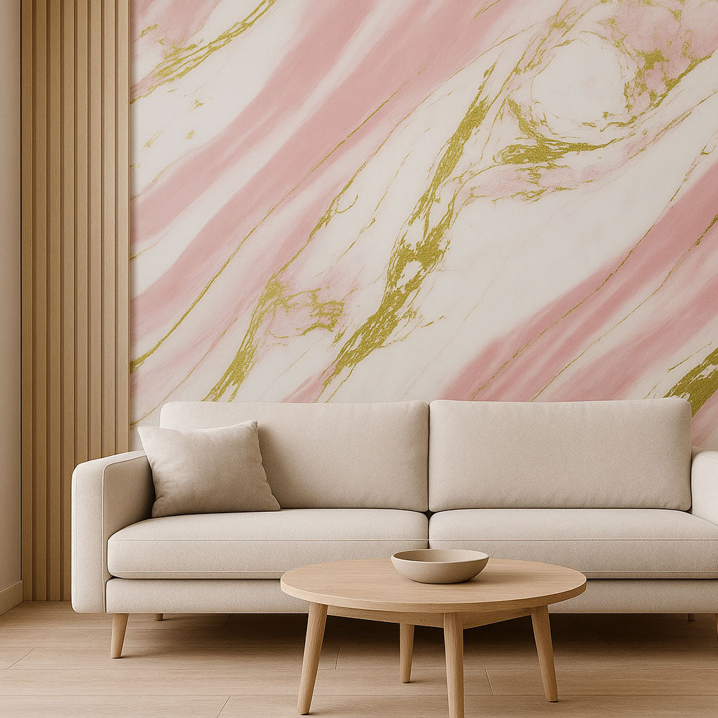 Aurora Gold Rotolo Adesivo da Parete Marmorizzato - 300x120 cm - Colore Rosa e Oro
