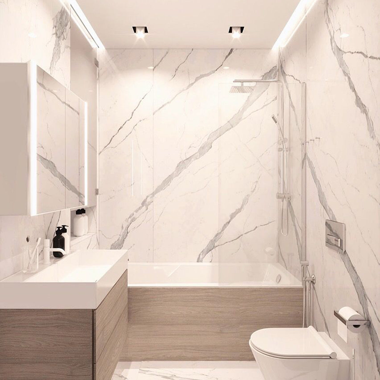 CARRARA GREY ✦ Pannello Rigido PVC Lucido 120x280 cm