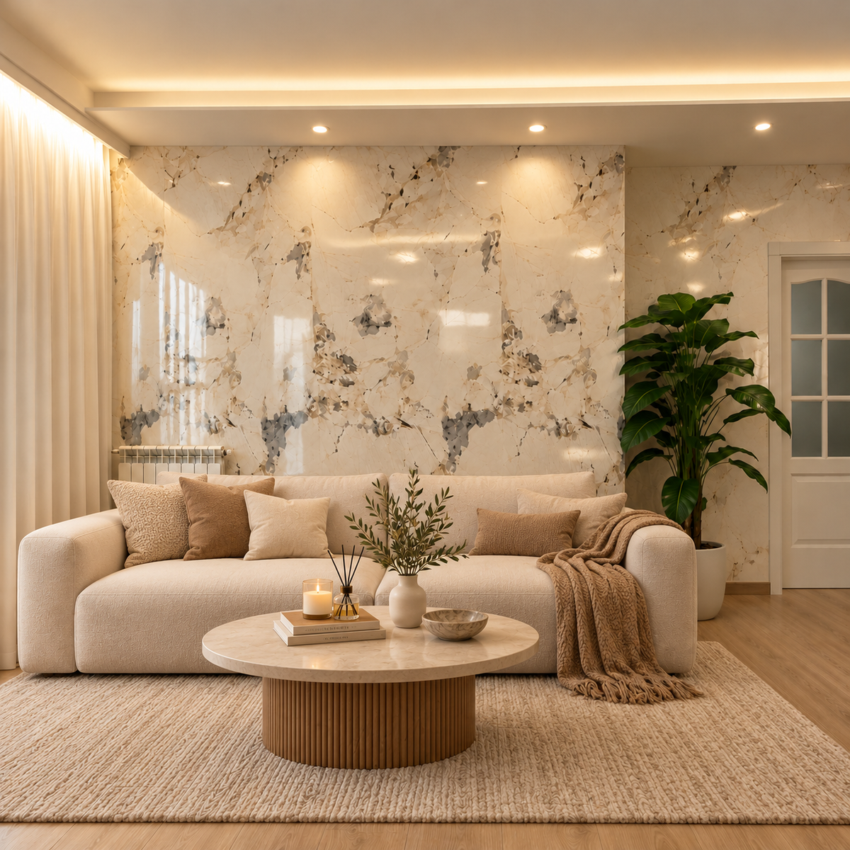 Royal Beige Marble – Effetto Marmo Lucido | 120×300 cm
