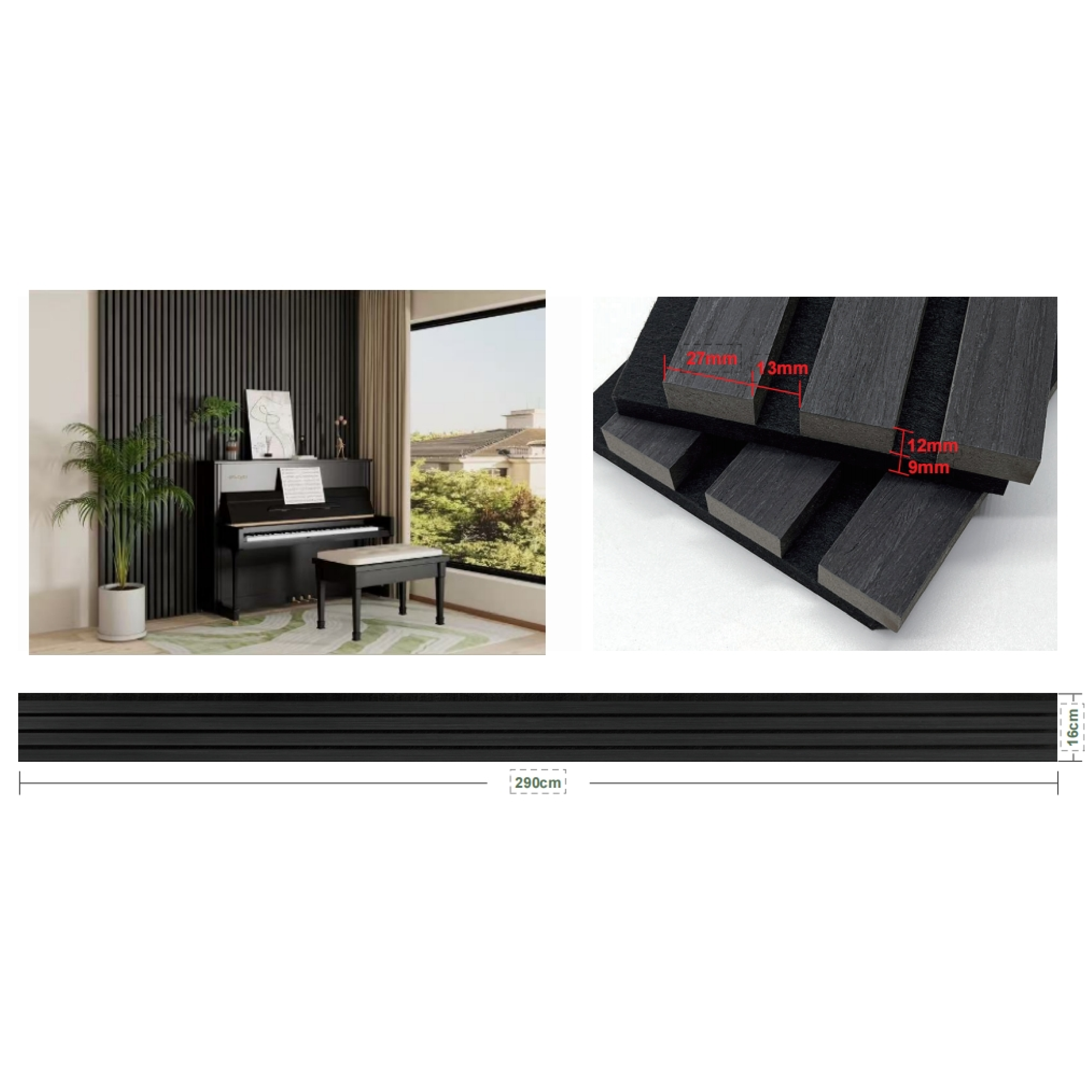 Doga in legno Nero Fonoassorbente 16 cm x 290 cm