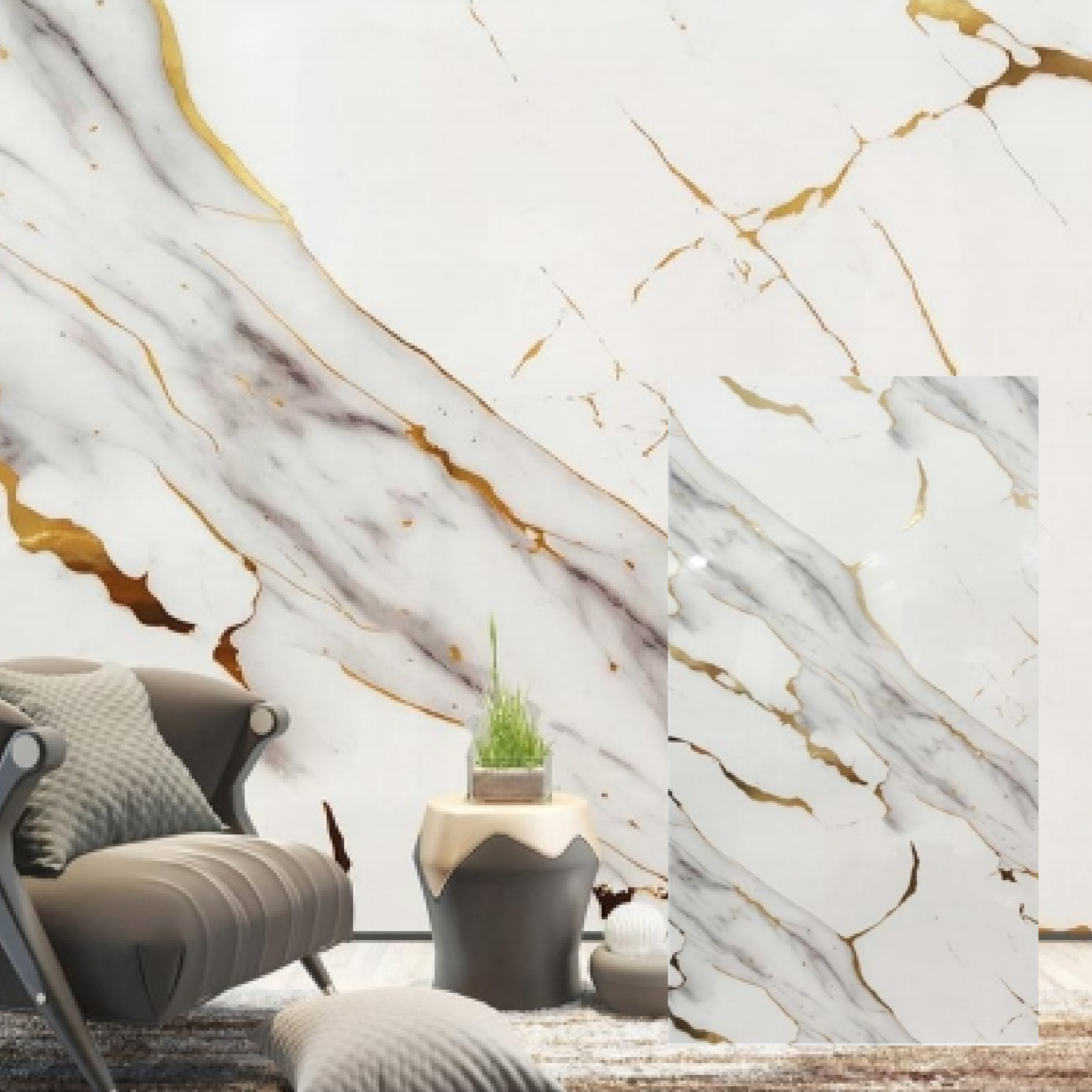 Imperial Lux Rotolo Adesivo da Parete Marmorizzato - 300x120 cm - Colore Bianco con venture oro e grigio N.286