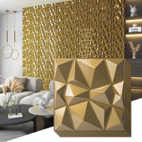 Set da 6pz Pannello 3D 50x50cm da parete in Pvc effetto diamantato Oro