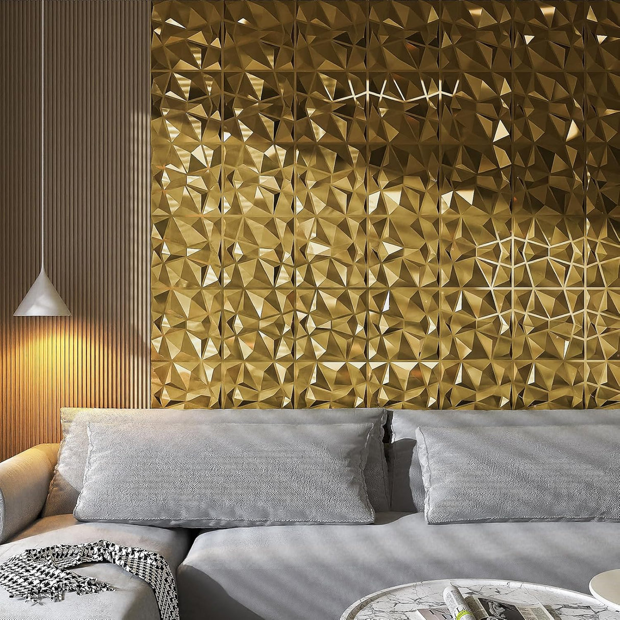 Pannello 3D 50x50cm da parete in Pvc effetto diamantato Oro