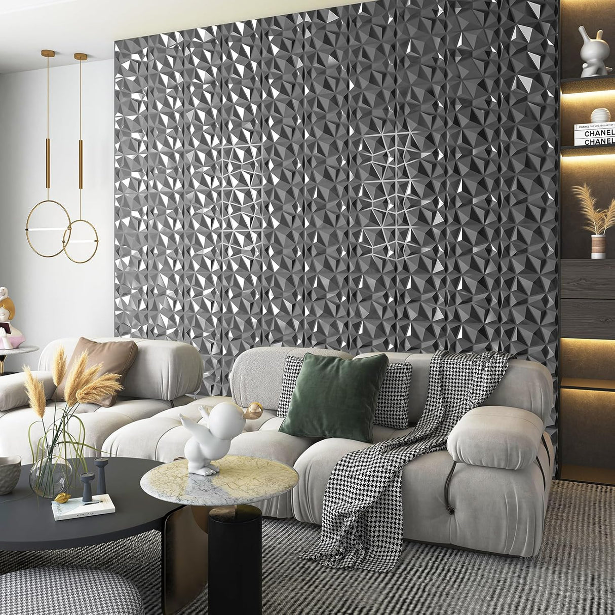 Pannello 3D 50x50cm da parete in Pvc effetto diamantato grigio metallo