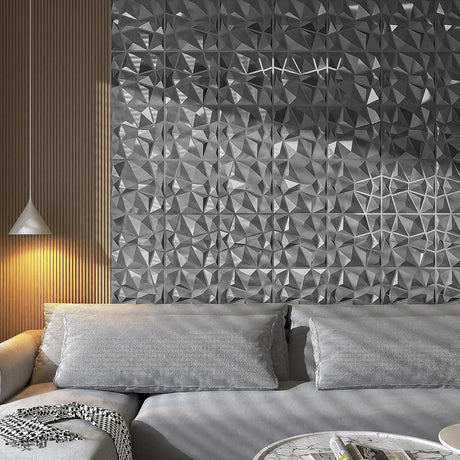 Set Pannelli 3D da 6pz 50x50cm da parete in Pvc effetto diamantato grigio metallo